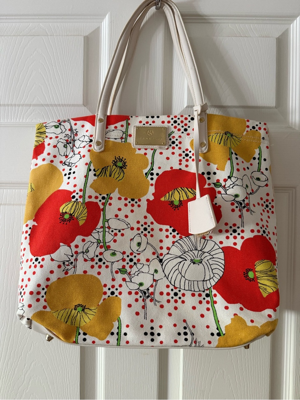 Trina Turk Poppy Floral Canvas Tote Bag Orange, white and yellow